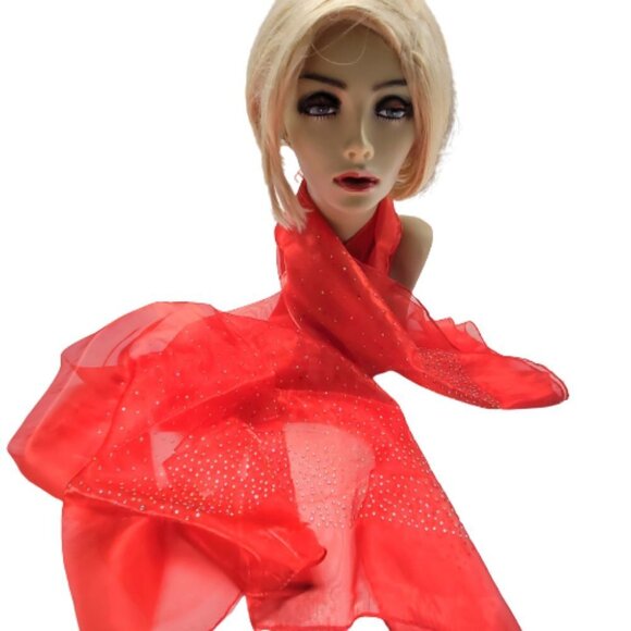 Red Sequin Scarf Glossy Sheen Sheer Scarf Wedding Formal Dress Scarf - NEW - Picture 7 of 15